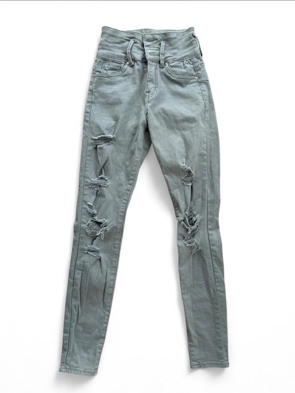 Refuge Ibiza Juniors Size 0 Green Distressed Skinny Jeans